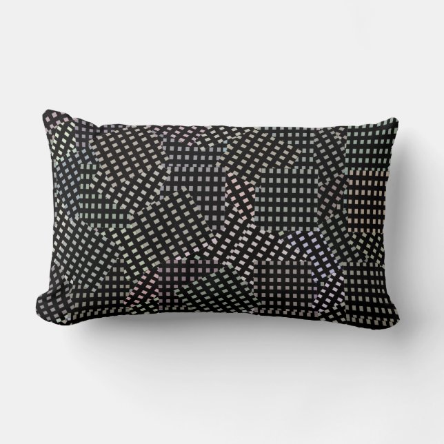 Black White Abstract Patchwork Checks Pattern, Lumbar Cushion (Front)