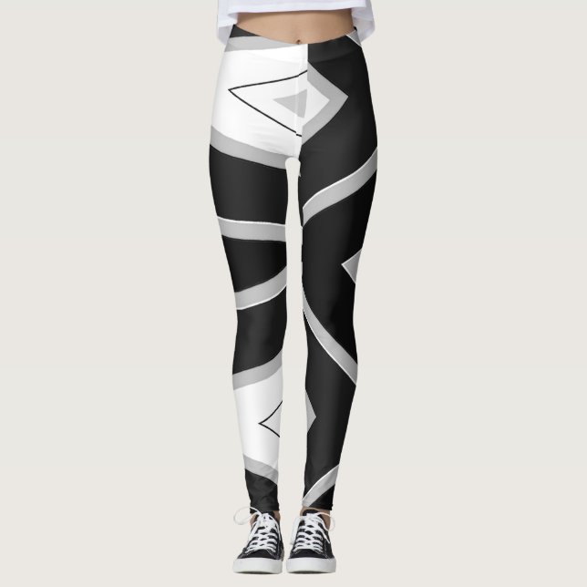 Black white abstract pattern "Ratti_Creative_Arts" Leggings (Front)