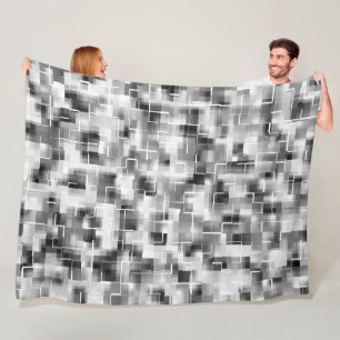 Black White Abstract Plaid Fleece Blanket