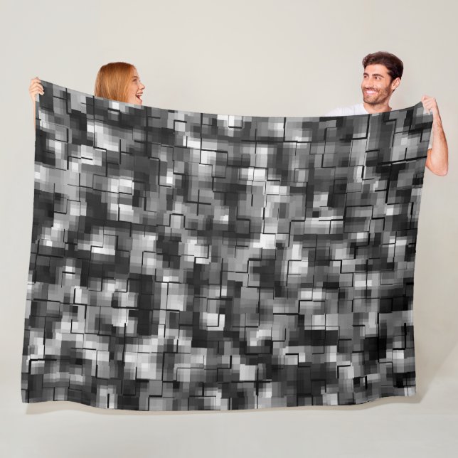 Black White Abstract Plaid Fleece Blanket (In Situ)