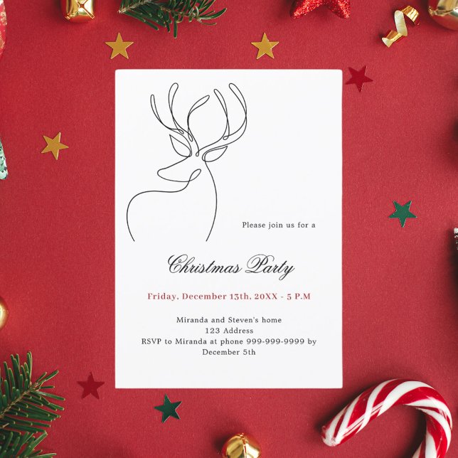 Black white abstract reindeer Christmas Party Invitation (Creator Uploaded)