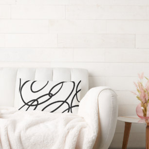 Black & White Abstract Scribbles Lumbar Cushion