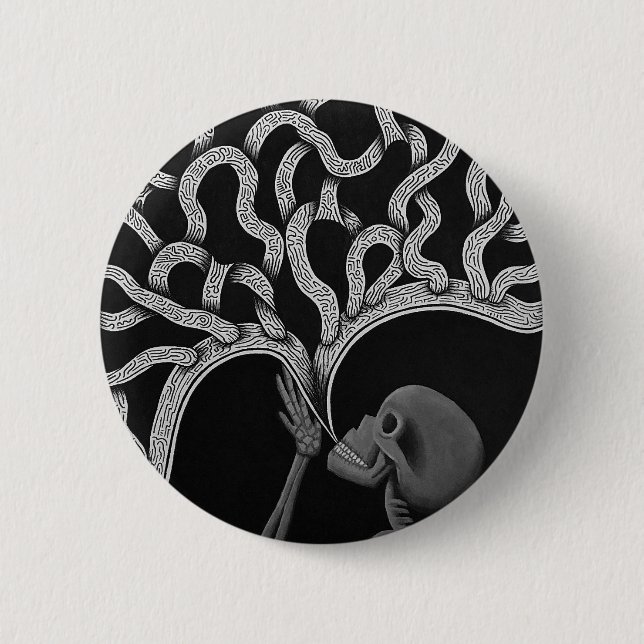 Black & White Abstract Skeleton Drawing Button (Front)