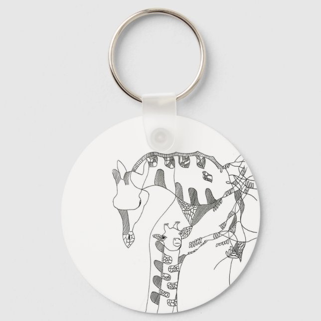 Black & white abstract stick  tapestries wood wall key ring (Front)