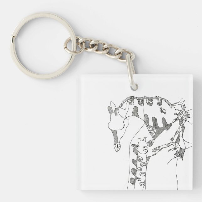 Black & white abstract stick  tapestries wood wall key ring (Front)