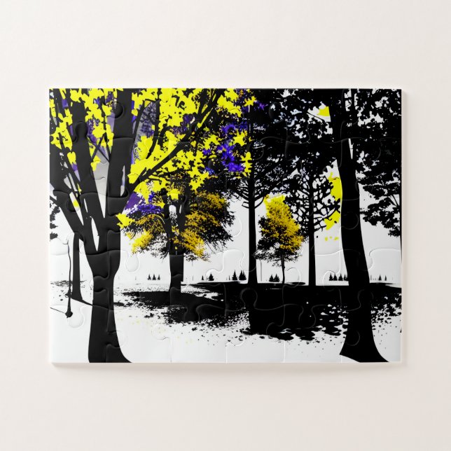 Black White Abstract Yellow and Purple For Kids Jigsaw Puzzle (Horizontal)