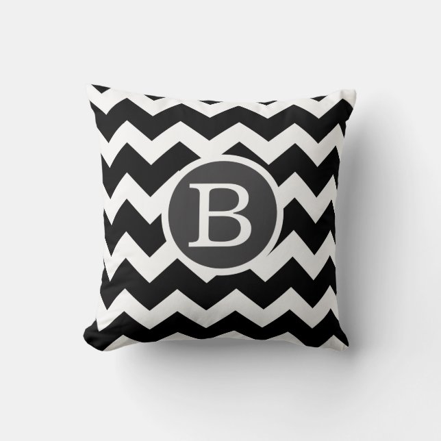 Black White abstract zig zag chevron throw Pillow (Front)