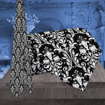 Black & White Acanthus Leaf Floral Damask Wedding