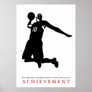 Black White Achievement Motivational Basketball Poster