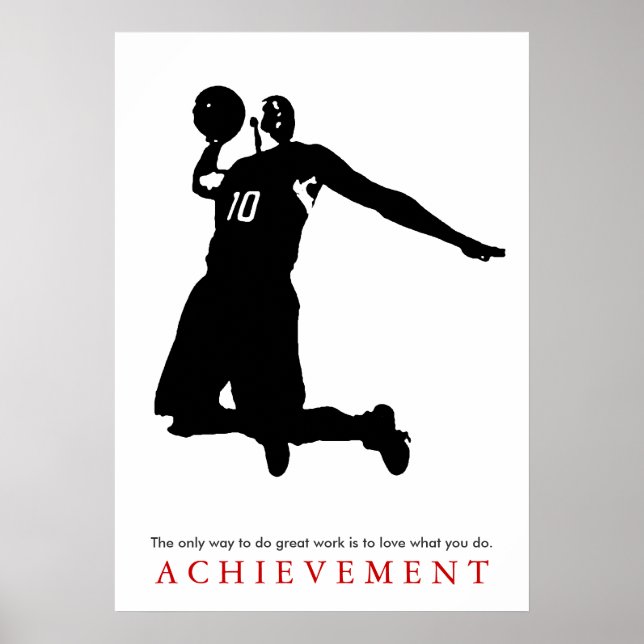 Black White Achievement Motivational Basketball Poster (Front)