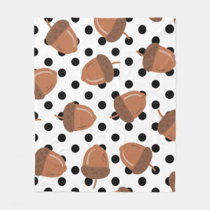 Black & White Acorn Botanical Polka Dot Cosy Fall Fleece Blanket