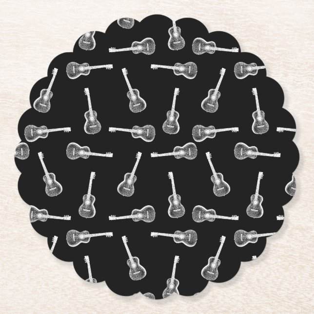 Black & White Acoustic Guitars Design Music Themed Paper Coaster (Front)