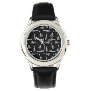 Black & White Acoustic Guitars Design Music Themed Watch