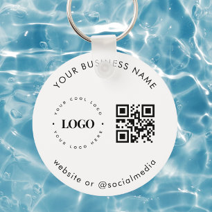 Black White Add Custom Business Logo Qr Code Scan  Key Ring