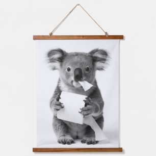 Black White Adorable Koala Holding Toilet Paper Hanging Tapestry