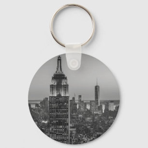 Black & White Aerial View of New York City Night Key Ring
