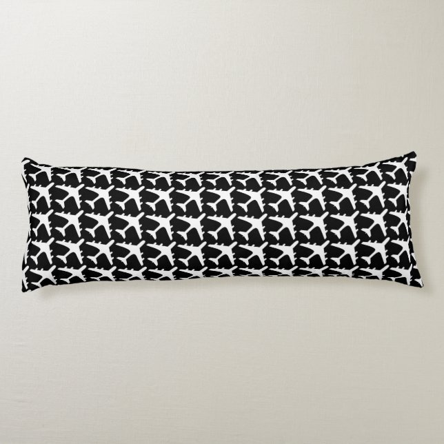 Black white aeroplane pattern body pillow (Back)