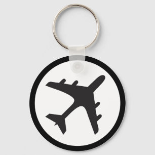 Black white aeroplane symbol simple keychain