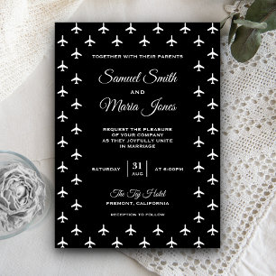 Black & White Aeroplanes Modern Wedding Invitation
