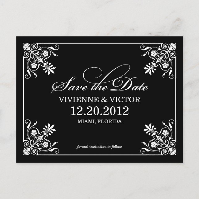 BLACK & WHITE AFFAIR | SAVE THE DATE ANNOUNCEMENT POSTCARD (Front)