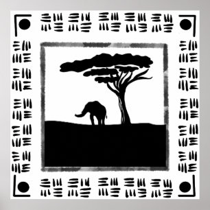 Black White Africa Elephant  Poster