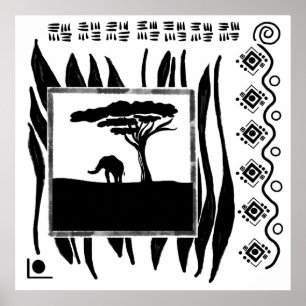 Black White Africa Elephant  Poster