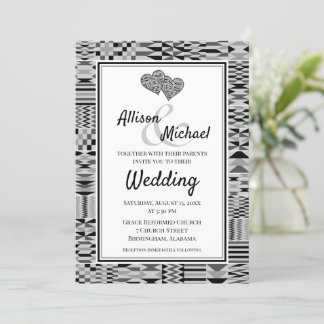 Black White African Kente K46 Wedding Invitation