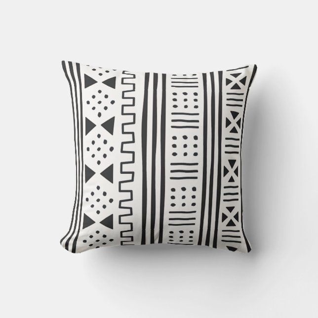 Black | White African MudCloth Inspired Cushion (Front)