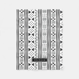 Black White African MudCloth Inspired Personalised Fleece Blanket