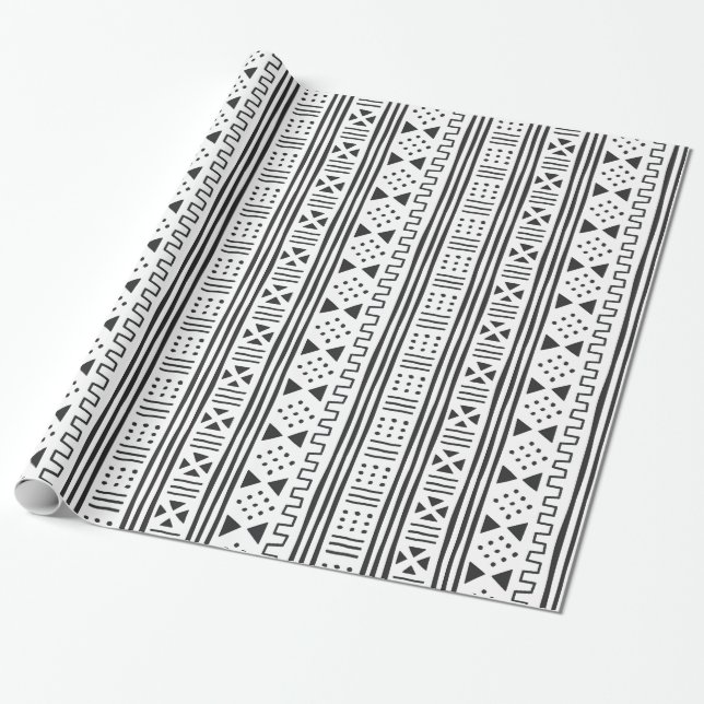 Black | White African MudCloth Inspired Wrapping Paper (Unrolled)