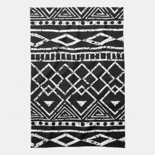Black White African Tribal Pattern Tea Towel