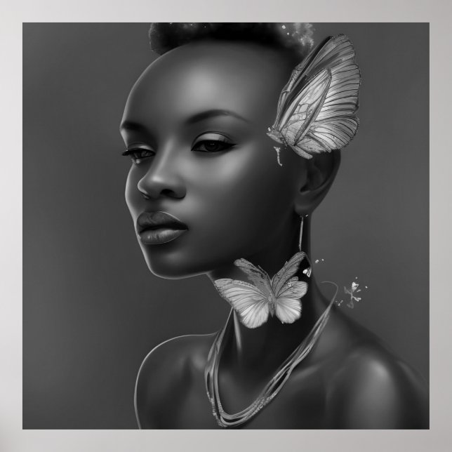 Black White African women butterfly fantasy Poster (Front)