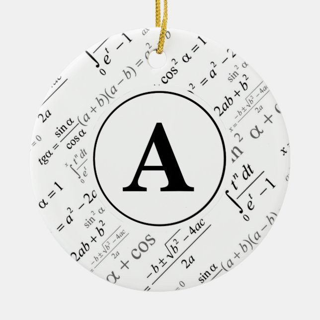 Black White Algebra Math Monogram Initial Ceramic Tree Decoration (Front)