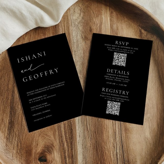 Black & White All in One Size 6.5"x8.75" Wedding Invitation (Simple Black & White All in One Minimalist Wedding Invitation)