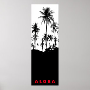 Black White Aloha Hawaii Palm Trees Tropics Travel Poster
