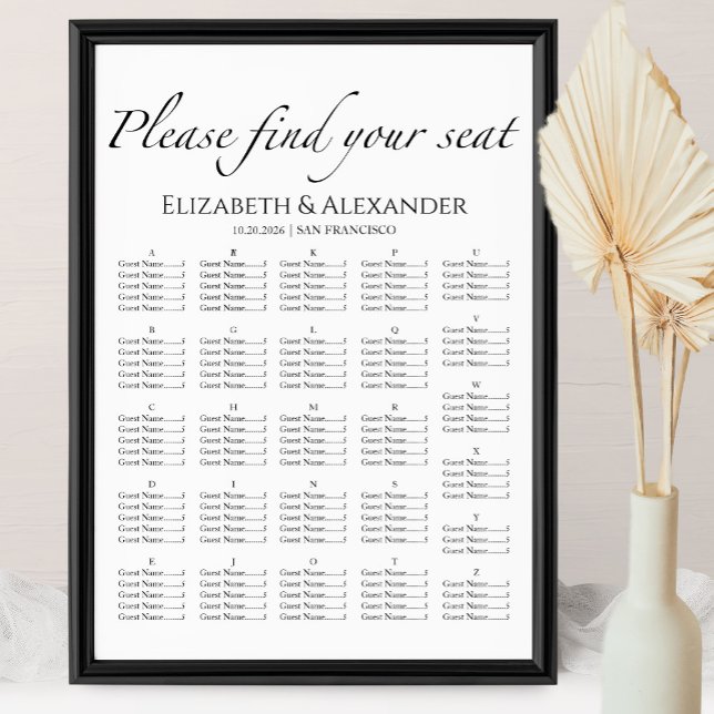 Black & White Alphabetical Wedding Seating Chart (Creator Uploaded)