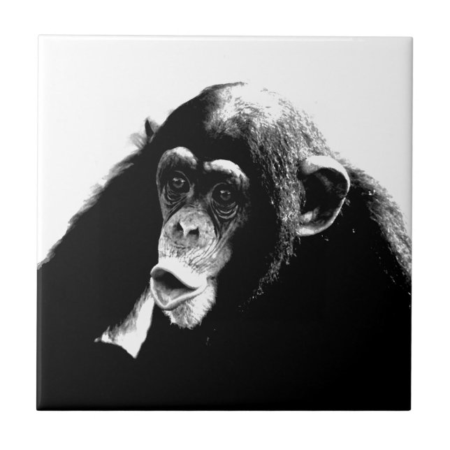 Black & White Amazing Chimpanzee Pop Art Ceramic Tile (Front)