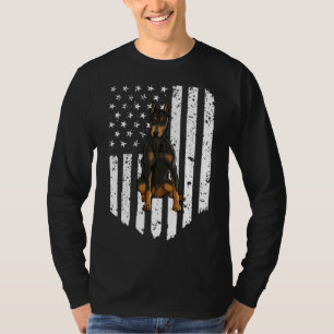 Black White American Flag Doberman Pinscher Th Of T-Shirt