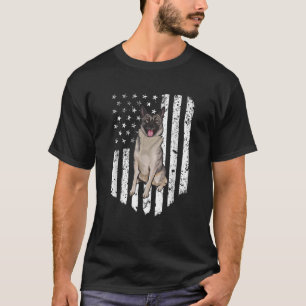 Black White American Flag Norwegian Elkhound 4th O T-Shirt