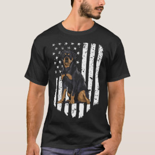 Black White American Flag Rottweiler 4th Of July U T-Shirt