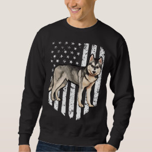 Black White American Flag Siberian Husky 4th Of Ju Sweatshirt