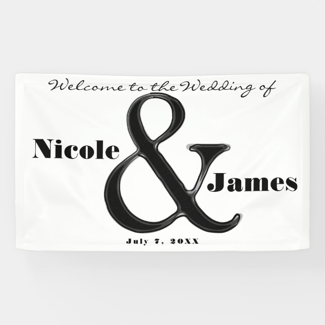 Black & White Ampersand Chic Personalised Wedding Banner (Horizontal)