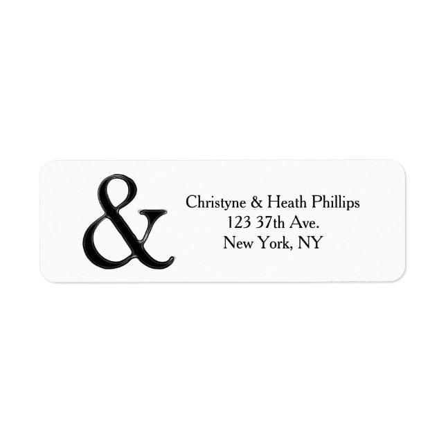 Black & White Ampersand Chic Wedding Invitation Return Address Label (Front)
