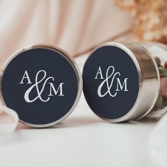 Black & White Ampersand Monogram Wedding Classic Round Sticker (Creator Uploaded)