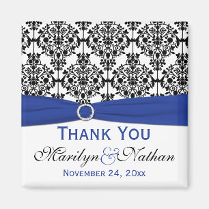 Black, White, and Blue Damask Wedding Favour Magne Magnet