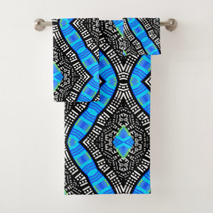 Black  White And Blue Modern Tribal Towel Set