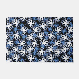 Black, White and Blue Octopus Seamless Pattern Doormat