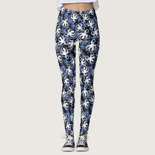 Black, White and Blue Octopus Seamless Pattern Leggings