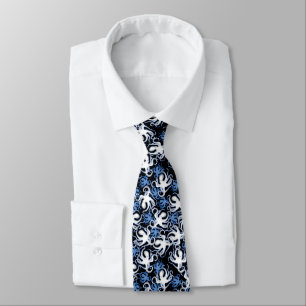 Black, White and Blue Octopus Seamless Pattern Tie