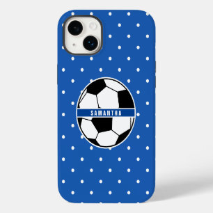 Black White and Blue Soccer Player Sports Monogram iPhone 14 Plus Case